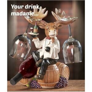 MOOSE EUC WINE BOTTLE & STEM GLASS HOLDER DECOR KITCHEN DINING BAR